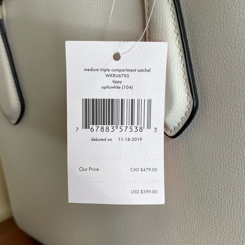 NWT Authentic Kate Spade Medium Triple Compartment Satchel, Opticwhite color - Picture 5 of 16